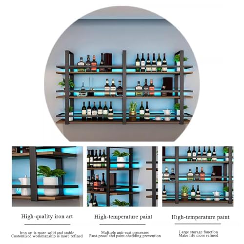 Casier à vin mural avec support de verre et étagères de bar LED industrielles - 4