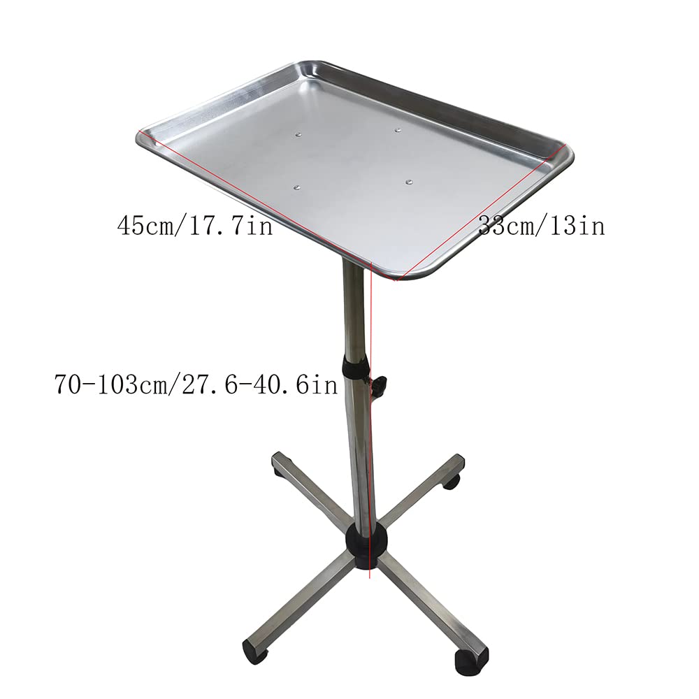 Salon Store Hair Trolley Service Trolley Aleación de Aluminio Ajustable Carrito de Peluquería Carrito de Trabajo Portabilidad Salon Spa Rolling Service Bandeja Tatuaje Metal Trolley con 4 ruedas Plata