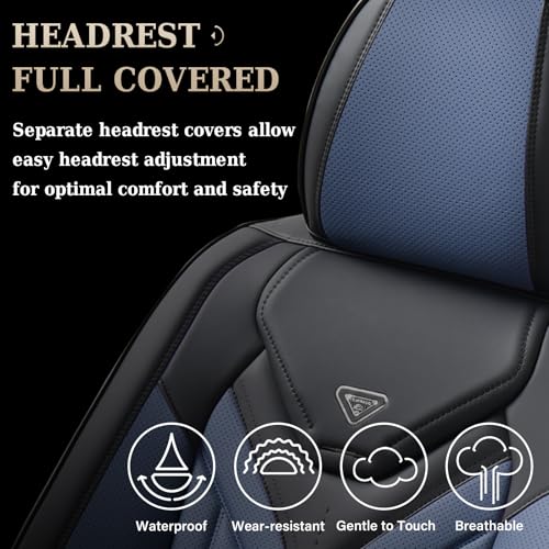 Image of Coverado Seat Covers, Car Seat Covers Front Seats, Leather Seat Covers for Cars, Automotive Seat Covers Car Seat Protector Car Seat Cushion Universal Fit for Most Sedans SUV Pick-up Truck(Black&Blue)