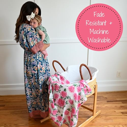 Image of LollyBanks Baby Swaddle Blanket, 100% Cotton Muslin Blankets for Girls, 47 x 47 Inches Soft and Breathable Swaddles for Newborns, Gentle Baby Wrap Swaddle, Baby Essentials, Registry (Peony Print)