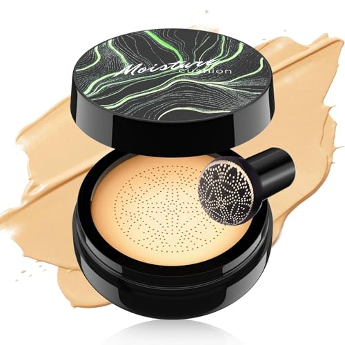 Mushroom Head Air Cushion CC Cream - Tattoo Cover up Makeup Waterproof Long-Lasting Moisturizing Concealer Foundation, Even Skin Tone for All Skin Types (Buff Beige)