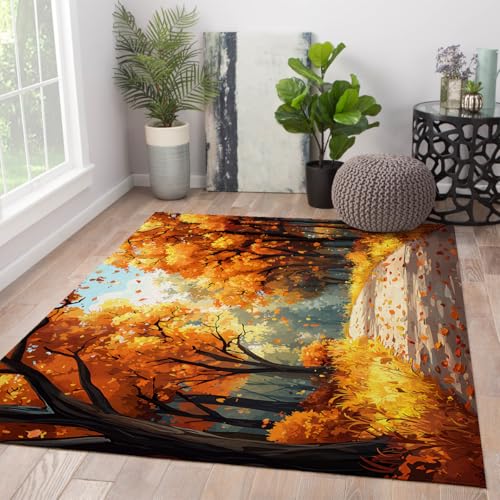 Tapis chambre forêt automne déco intérieur lavable pour toute la maison