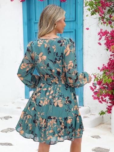 Image of Simplee Womens Spring Floral Mini Dress Long Sleeve Boho Chiffon Short Dress Casual Flowy Fall Wedding Guest Dresses