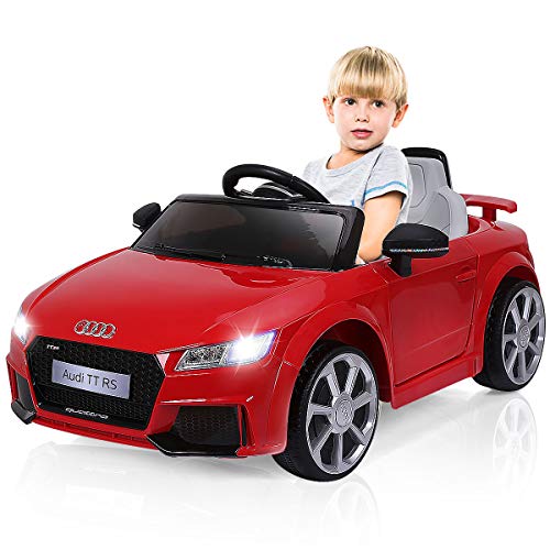 COSTWAY 12V Audi Kinderauto mit 2,4G-Fernbedienung, 3 Gang Elektroauto 2,5-5km/h mit MP3, Hupe, Musik und LED-Leuchten, Kinderfahrzeug für Kinder von 3-8 Jahren (Rot)