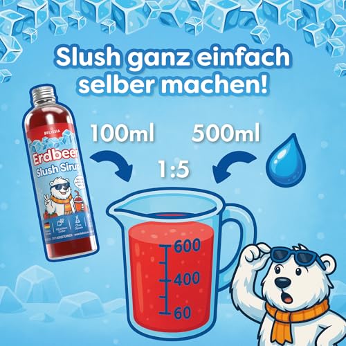 Belissia Slush Eis Sirup 4x250ml Konzentrat | Blaubeer, Cola, Waldmeister, Erdbeer | sehr ergiebig in knalligen Farben (1:5) | Glycerin frei – für Slush-Eis - Maschinen & Wassereis – Bild 4
