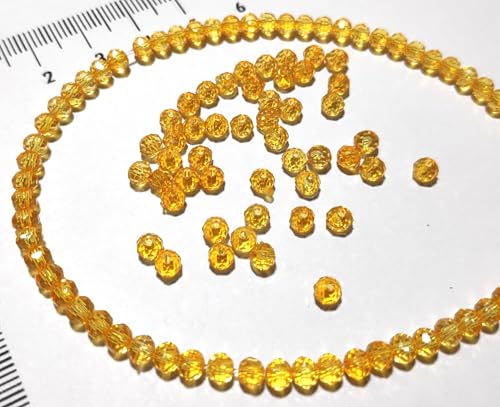 Image of GoSetGet! 4mm Rondelle /Tire (1000 Pcs) Mango Yellow Crystal Macrame Plastic Beads for Arts, Crafts & Decoratives-High Sparkle Cutting Crystal Beads for Macrame, Jhula, Torana, Jhumar (MangoYellow)
