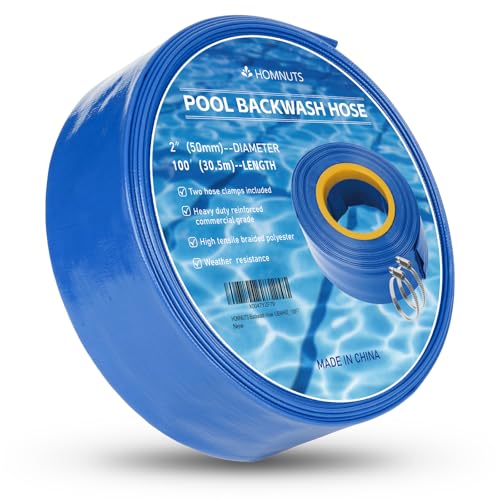 HOMNUTS Pool Backwash Hose 2 IN x 100 FT Blue Pool Pipes with Two Stainless Steel Clamps for Swimming Pool, Garden, Water Transfer