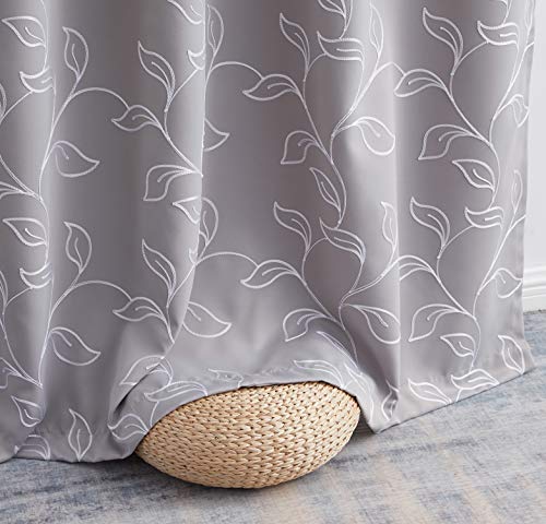 Hlc.me Carol Floral Decorative Embroidered Pattern Thermal Insulated Blackout Room Darkening Energy Savings Soundproof Window Curtain Grommet Panels Bedroom, Set Of 2 (52 W X 96 L Length, Light Grey) #TOP3
