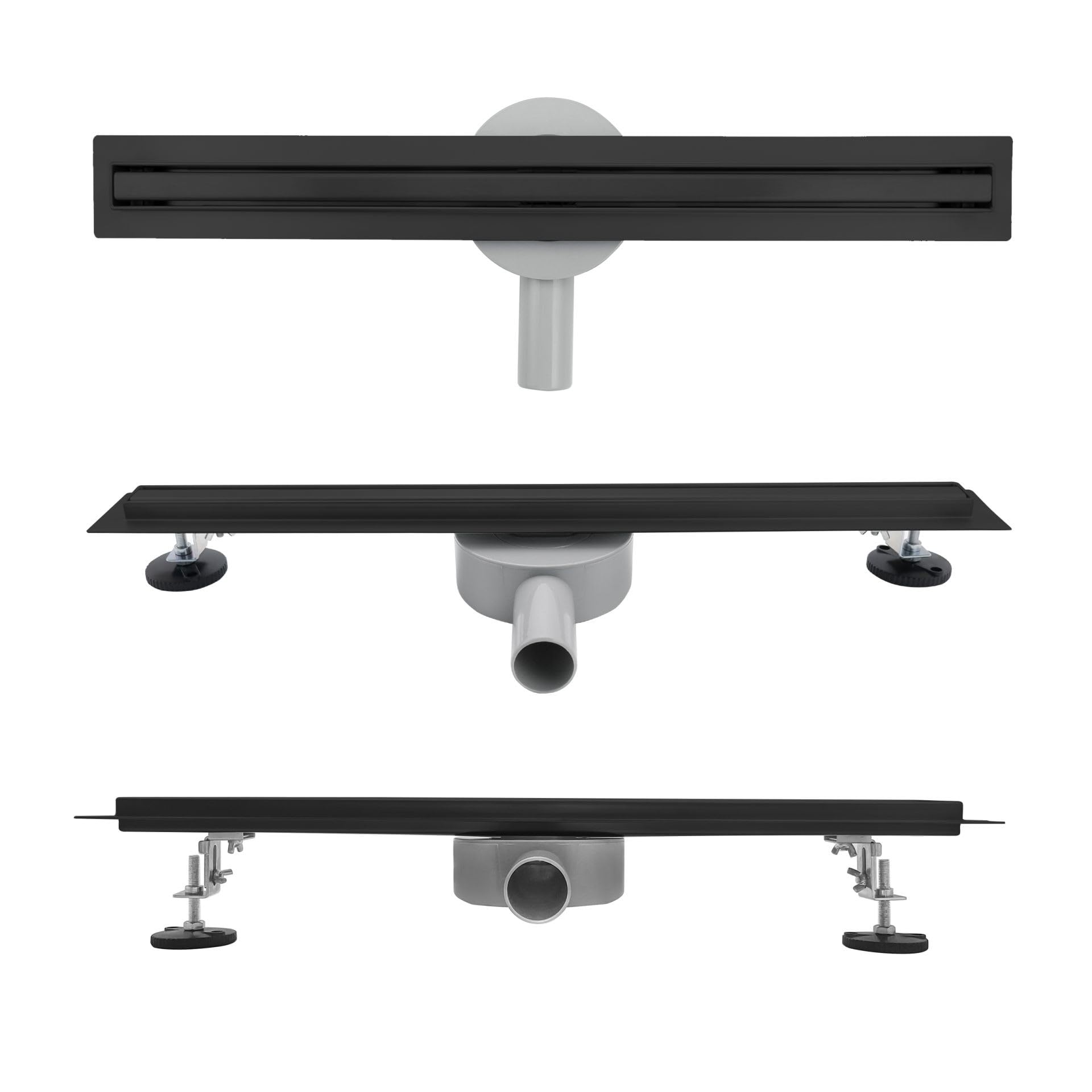 SAMY Caniveau de douche italienne compact noir L.70 cm siphon 360°, drainage 36l/min, hauteur réglable