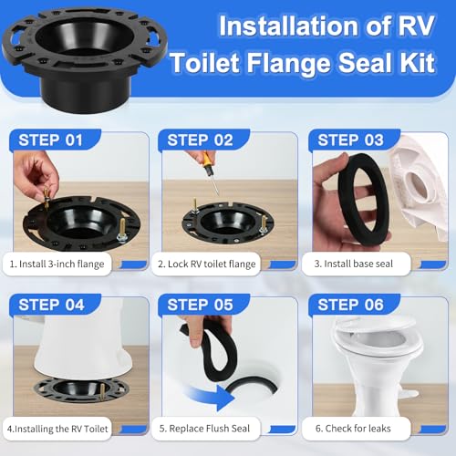 Image of RV Toilet Seal and 3'' Socket RV Toilet Flange Kit, 3 in 1 RV Toilet Flange Seal for 300 /310 /320 RV Toilets