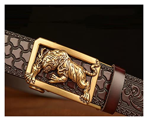 Belt Men Tiger Automatic Buckle Men's Belt, Leather Carved Casual Retro Suitable for Jeans Business, Casual Pants Belt (Color : A, Size : 125cm)2