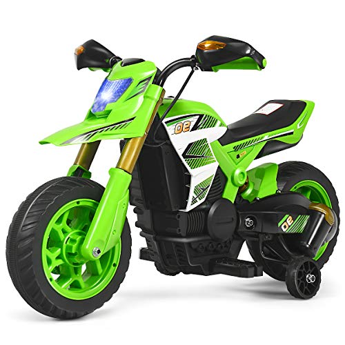 HONEY JOY Ride On Motorcycle, 6V Electric Motorcycle for Kids with Training Wheels, Spring Suspension, Headlight, 3-Wheels Mini Motorized Dirt Bike for Baby Girl Boy (Green)