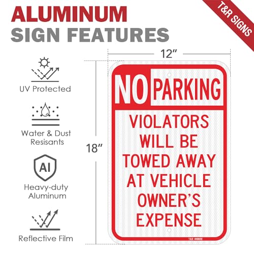 Panneau No Parking T&R en aluminium avec texte Violators Will Be Towed Away - 2