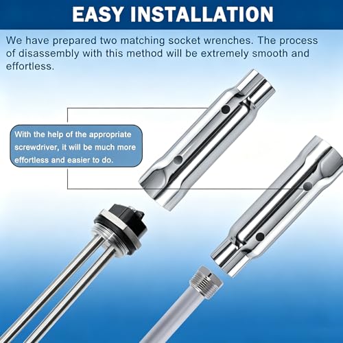Image of RV Water Heater Element Kit Compatible with Suburban SW Series Part | Includes 520900 heating element, anode rod, 1-1 /2 inch & 1-1 /16 inch socket wrenches