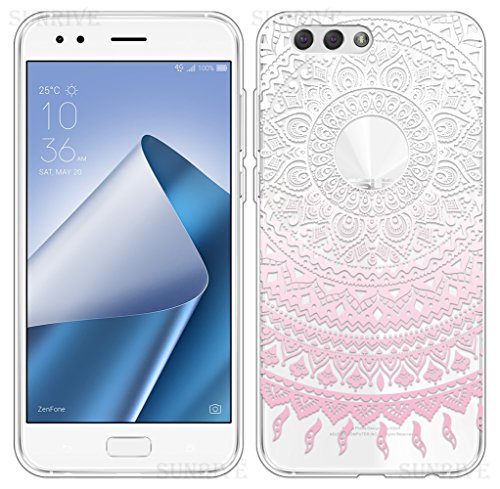 Sunrive Funda para ASUS Zenfone 4 ZE554KL 5,5 Pulgadas, Silicona Funda Slim Fit Gel Transparente Carcasa Case Bumper de Impactos y Anti-Arañazos Espalda Cover(TPU Flor Rosa) + 1 x Lápiz óptico