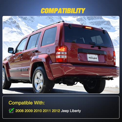 Image of Nilight Third Brake Light Tail High Mount 3rd Stop Lights Smoked Lens Compatible with Jeep Liberty 2008 2009 2010 2011 2012 Van SUV Rear Center Cab Lamp