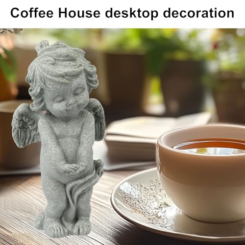 Pequeña estatua de ángel querubín de piedra arenisca miniatura 6