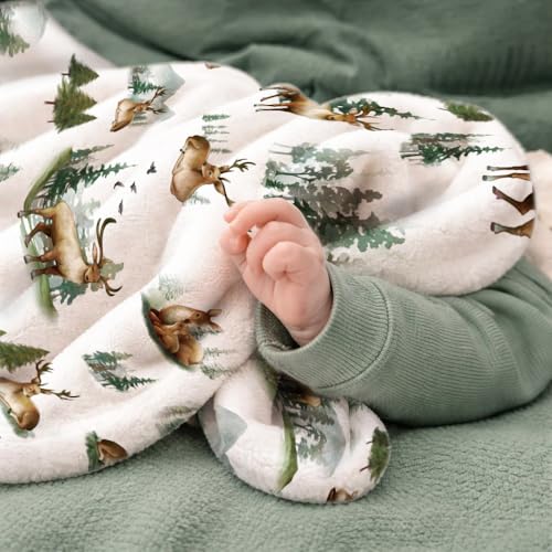 Image of Baby Blanket for Boys Girls, Baby Deer Woodland Animals Baby Blankets for Son Daughter, 30x40 inches Super Soft Fleece Blanket for Newborn Infant, Lightweight Bed Throw Nursery Blanket