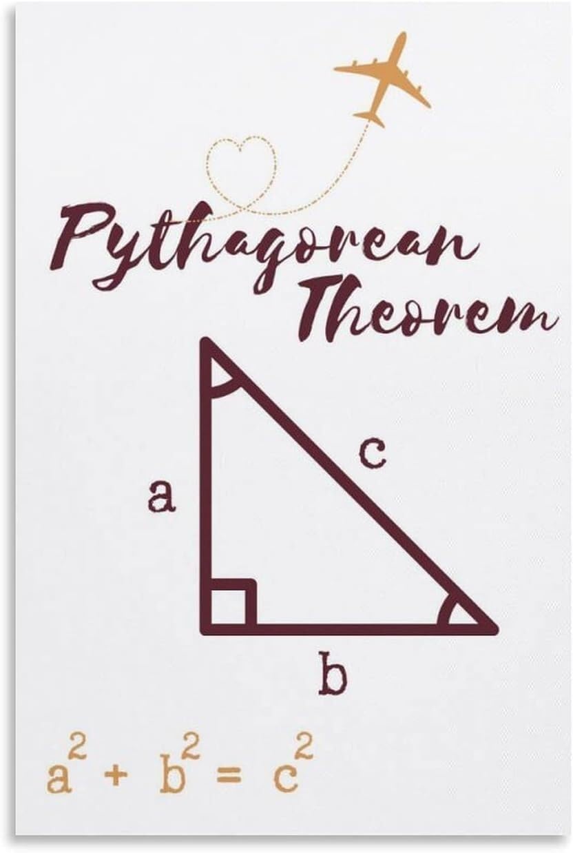 FOPURE Pythagorean Theorem Math Poster - Geometry Educational Wall-Art for Teachers, Classroom Decor and Math Lovers(Framed,12x18inch(30x45cm))