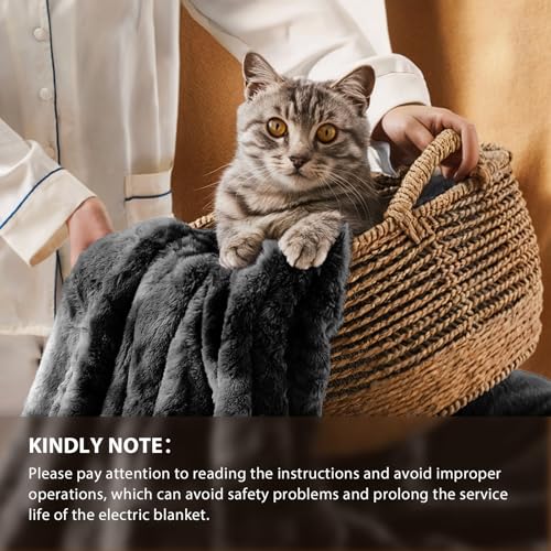 Image of Homemate Heated Blanket Electric Throw - 50 inchx60 inch Heating Blanket Throw 1 /2 /4 /6 /8 Hours Auto-Off 10 Heat Levels Over-Heat Protection Luxury Faux Fur Sherpa ETL Certification