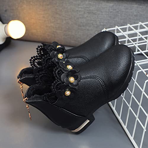 Boots for Girls Kids Baby Princess Shoes Fashion Bowkont Waterproof Zipper Knee Boots Lined Tall Winter Boots (Black #2, 10.5-11 Years)3