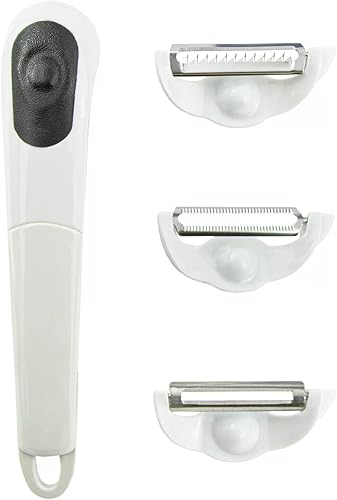 Pelador de verduras y frutas a batería con tres opciones de cuchillas