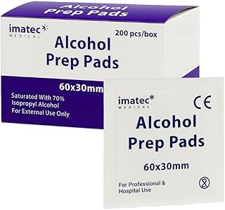 Alcohol Wipes / Pads / Swabs, 200 Pack, Sterile - Individually Wrapped - 70% Isopropyl - Ideal for Injection Site Cleaning • Clinic • First Aid • Home Use - Imatec Medical