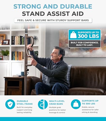 Image of Stander Wonder Pole Plus with Rotating Double Grab Bar, Tension Mounted Security Pole for Seniors & Elderly Adults, No-Drill Floor to Ceiling Transfer Pole for Home & Bath Safety, Bronze