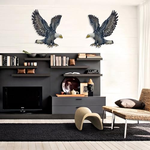 John's Studio Metal Eagle Wall Decor Outdoor Garden Hanging Art Garden Sculptures Home Theme Decorations for Living Room, Bedroom, Yard, Fence and Patio - 2 PCS