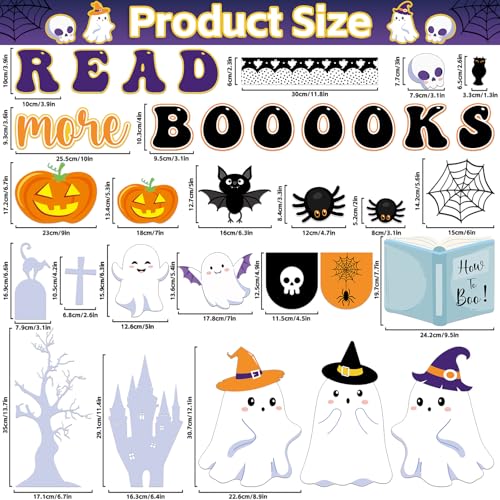 Image of gisgfim Halloween Bulletin Board Decorations Halloween Cute Ghost Paper Cutouts Pumpkin Spider Bat Classroom Decor Halloween Party Bulletin Board for Holiday Reading Classroom Home Wall Decor Supplies
