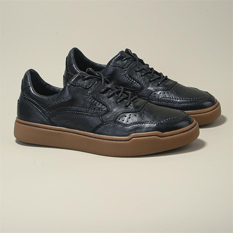 HBJWOV Men's Casual Leather Sneakers Waxed Lace-up Pedal Design Breathable Oxford Shoes Comfortable Suitable for School Work Versatile