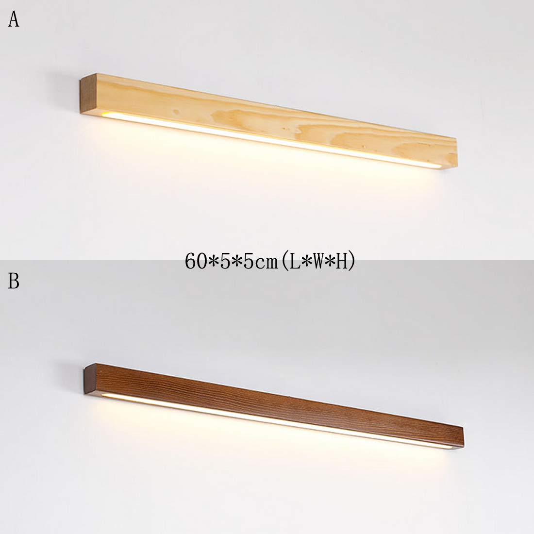 Dimmbar Wandleuchte Wandlampe LED Holz Modern Korridor Flur Minimalistisch Rechteck Design Downlight, 11W, 770lm, Wandlichter für Balkon Schlafzimmer Aisle Veranda Treppen Arbeitszimmer, L60cm (B)