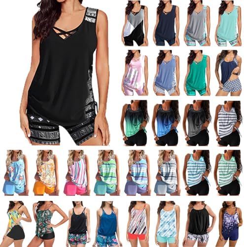 Tankini Swimsuits for Women Loose Fit Crewneck Blouson Swim Tank Top Shorts 2 Piece Bathing Suit Modest Sport Swimwear Tankini Swimsuits for Women Loose Fit Crewneck Blouson Swim Tank Top Shorts 2 Piece Bathing Suit Modest Sport Swimwear
