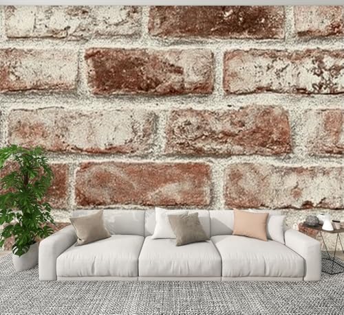 Modern Peel and Stick Wall Mural Brick Wallpaper Rustic Red Brick Wall White Mortar Texture Self Adhesive Removable Wall Stickers for Living Room Bedrooms Bathroom 69''x96''