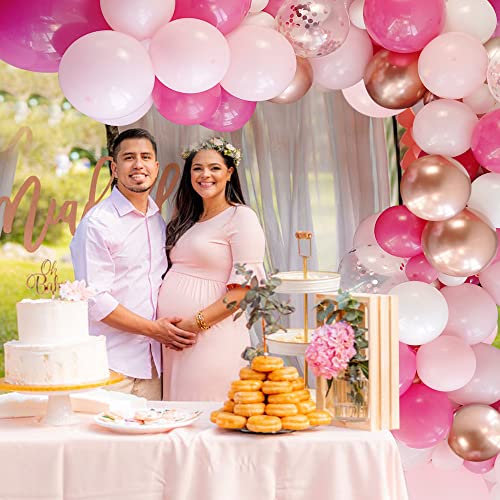 Image of Pink Balloons Arch Kit, 114 Pcs Hot Pink and White Balloons Garland Arch Kit for Baby Shower, Graduation, Wedding, Birthday, Valentine's Party Supplies Decoration