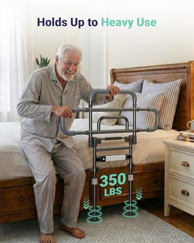 Bed Rails for Elderly Adults Safety, 180° Foldable Bed Rail with Adjustable Height & Width, 350lb Load, Extra-High Design, Wide Base, LED Light & Storage Pockets – Fits King/Queen/Full/Twin Beds - Image 6