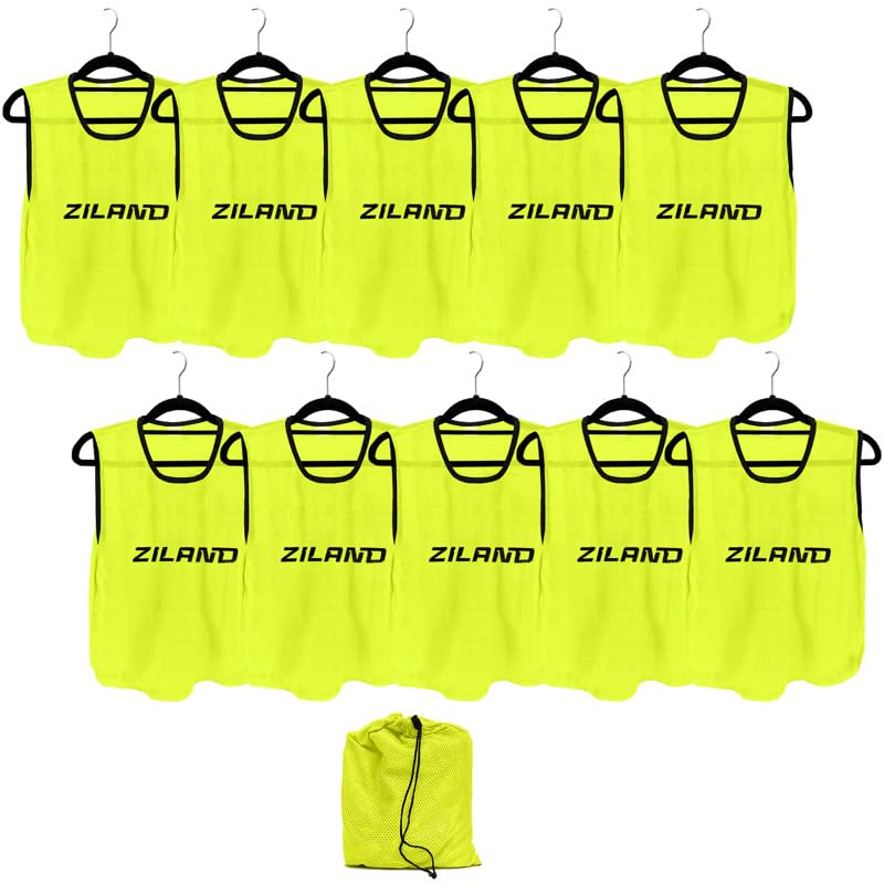 Ziland Academy Training Bibs [10 Pack] • 100% Polyester • Essential for training (Fluo Yellow, Junior)