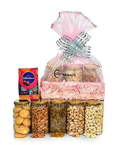 Image of NUTRI MIRACLE Diwali Mixed Nuts Gift Basket | Gift for Relatives and Guests