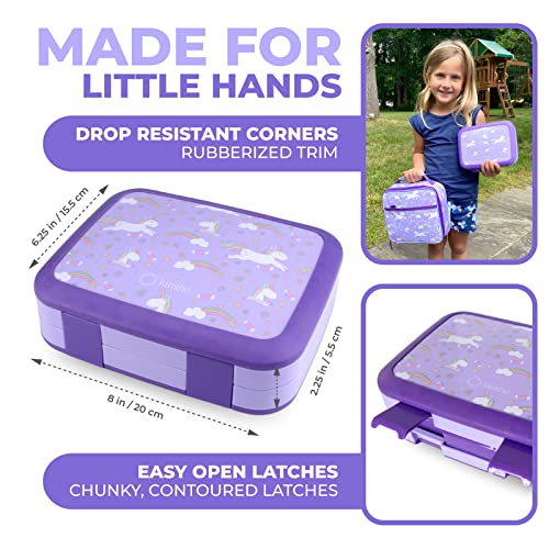 Image of Bento Box with Insulated Lunch Bag, Ice Pack & Water Bottle Set for Kids - 5 Compartments, Lunches or Snack Container Girls, Toddlers Daycare Pre-School, Kindergarten Purple Unicorn