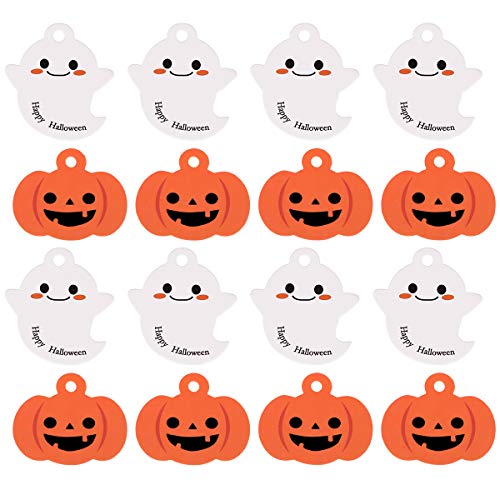 Halloween Pumpkin Hanging Tags with Pre-Cut Ghost Pumpkin DIY Present Tags for Decoration Crafting and Labeling Treat Bags Halloween Party Favors