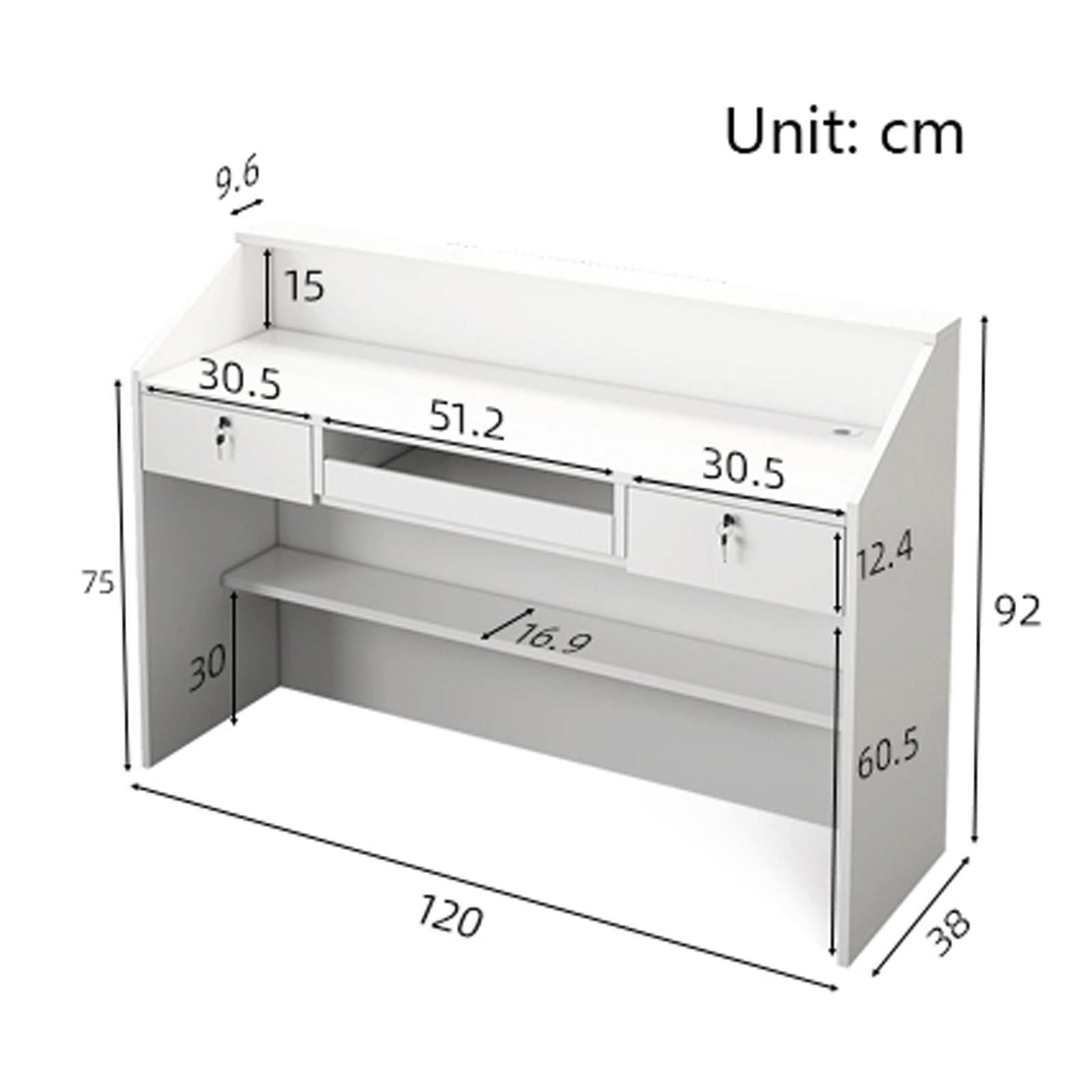 Scrivania da reception con serratura con contenitore, moderno bancone per reception, elegante e versatile, postazione di lavoro per ufficio