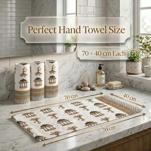 Image of Mafatlal Madhuban 250 GSM Waffle Hand Towels | Set of 4 | 76 x 38 cm Each | Textured Towel for Body Scrubbing, Bathing & Daily Cleansing | Navy Blue
