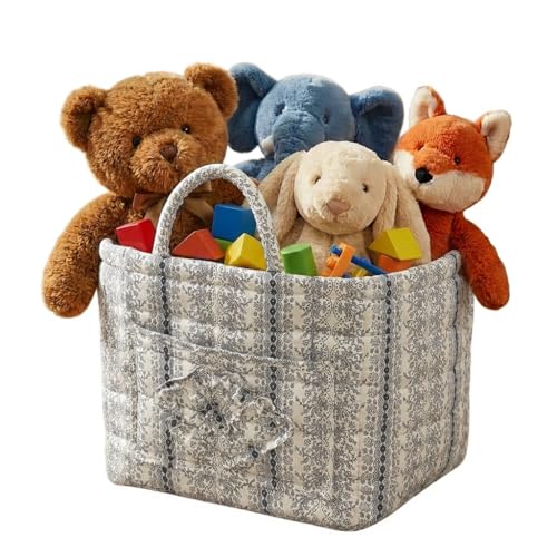 Image of Quilted Fabric Basket Foldable Car Storage Boho Floral Laundry Basket Hamper for Nursery Bedroom & Living Room | Organize Clothes Toys