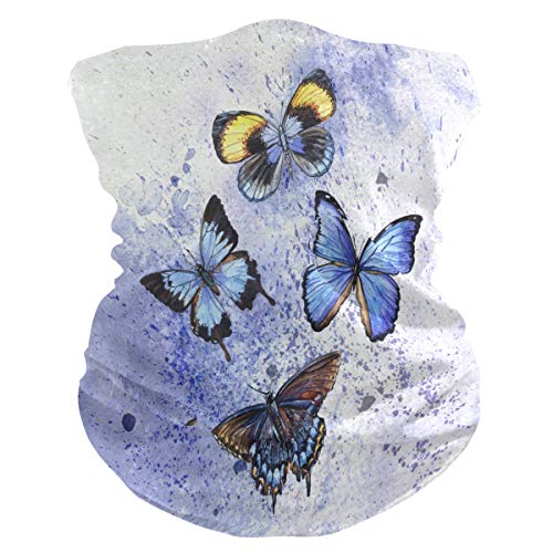 Women Bandana Face Masks, Watercolor Butterflies Blue Neck Gaiter Mask Headband Sport for Men Face Scarf