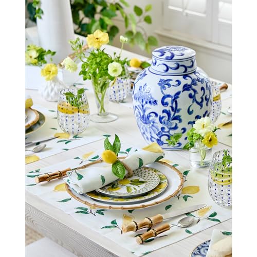 Solino Home Lemon Print Placemats 14 x 19 Inch - 100% Pure Linen Tablemats Set of 4 - Printed Linen Placemats for Spring, Summer - Botanical Lemon/Off White Print by Solino Home - Image 7