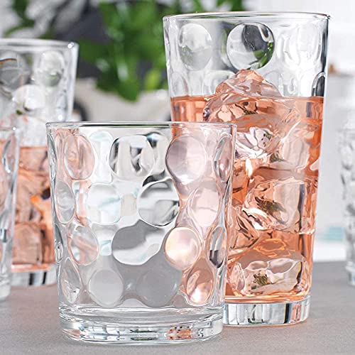 Le'raze Drinking Glasses Set Of 18 Clear Glass Cups - 6 Highball Glasses 17Oz, 6 Rocks Glasses 13Oz, 6 Dof Glasses 7Oz, Bubble Design Glassware Set For Water, Juice, Wine, Cocktails, & Beer Glasses. #TOP3