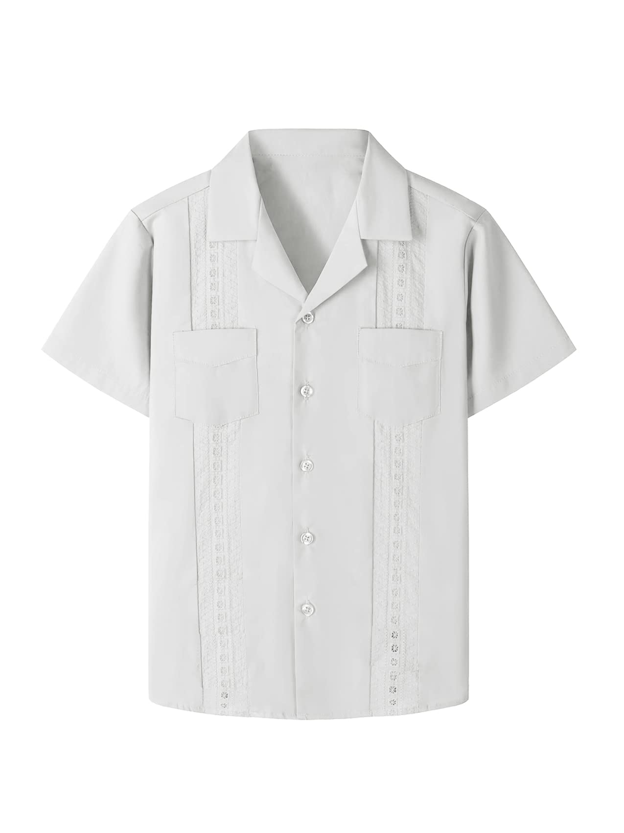 Boys Guayabera Shirts Cuban Short Sleeve Tops Casual Button Down Beach Shirt Spread Collar Solid Summer Blouse