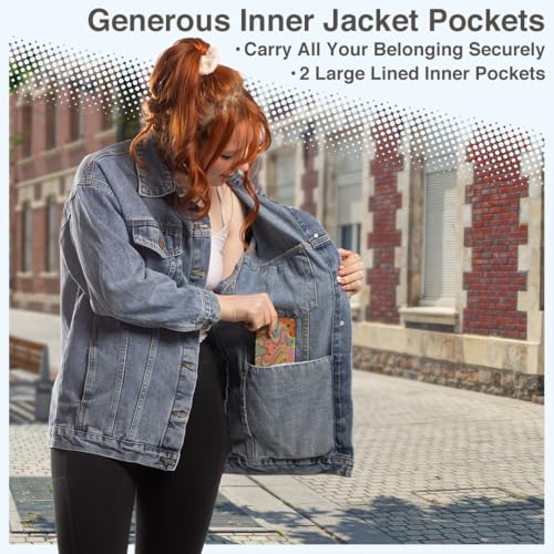 Women’s Oversized Denim Jacket Light Blue Vintage Jean Jacket Long Sleeve Casual Coat S - 2XL3