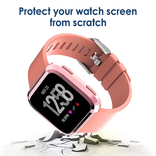Simpeak 5Pack Soft Screen Protector Bumper Case Compatible With Fitbit Versa Smartwatch, Full Protection, Rose Pink/Clear/Silver/Black/Rose Gold #TOP4