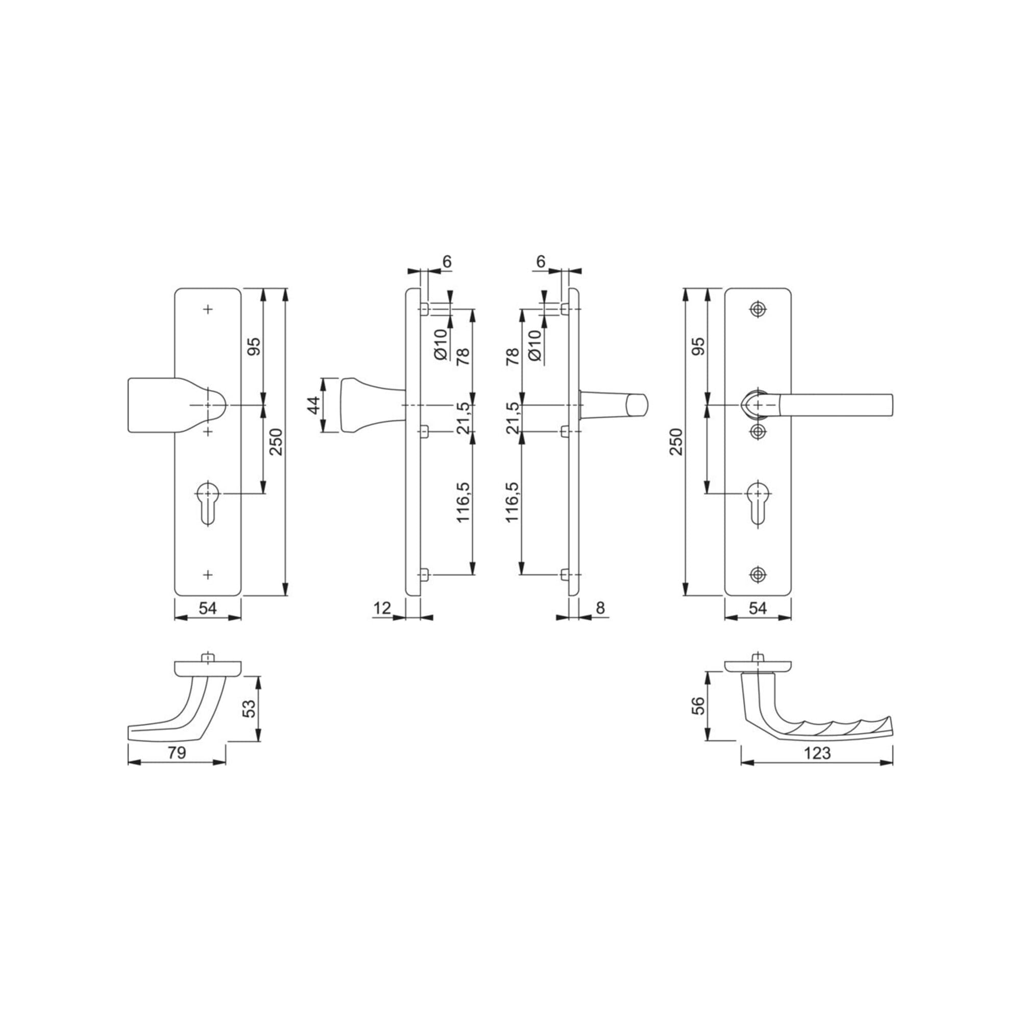 Hoppe 3841104 Schutzbeschlag Birmingham ES-0 76G/2221A/2440/1117, Pz 72, TS 37-42mm 8mm Stift, ohne Ziehschutz, LM F1 elox